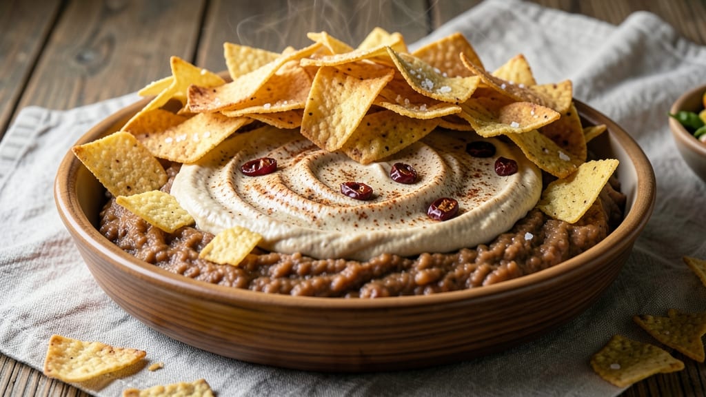 Baked Layered Bean Dip Recipe: Crunchy Tortilla Crown Over Smoky Refried Magic