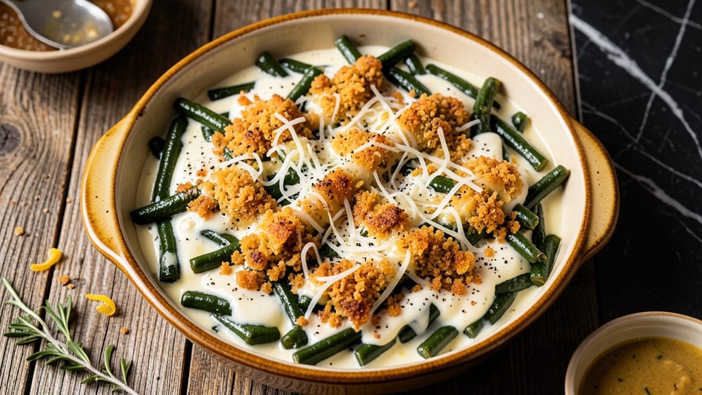 Black Green Bean Casserole Recipe: Crispy Top, Creamy Cheese Rivers