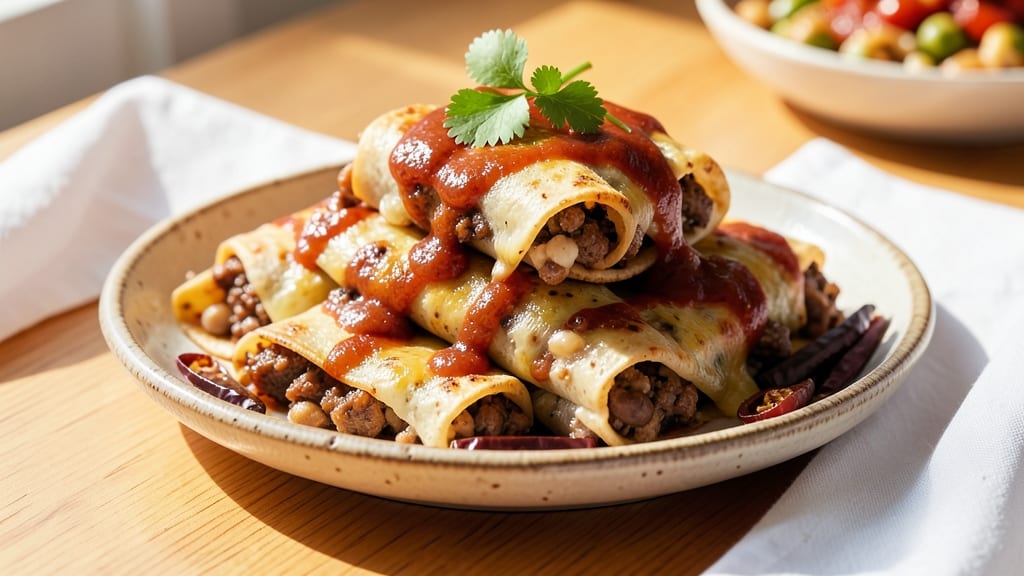 Beef Bean and Cheese Enchiladas Recipe: Smoky Chipotle-Kissed Layers With Melty Monterey Jack