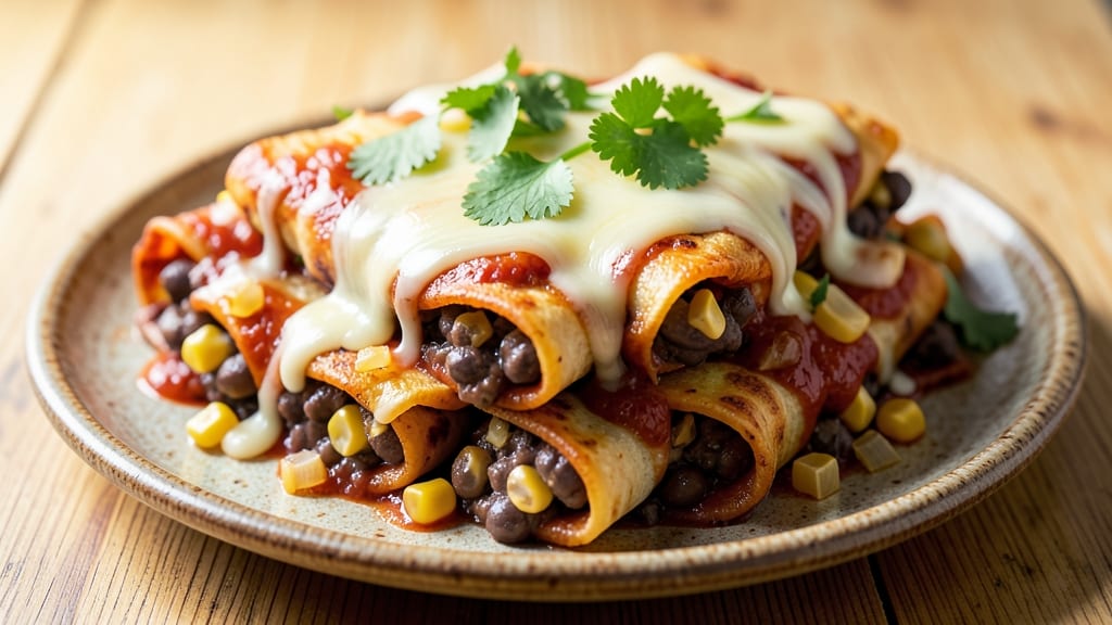 Black Bean and Corn Enchiladas Recipe: Smoky Cumin-Crusted Cheese Rivers
