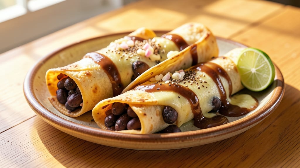 Black Bean and Cheese Enchiladas Recipe: Spiced Tortilla Bites With Melted Cheese Rivers