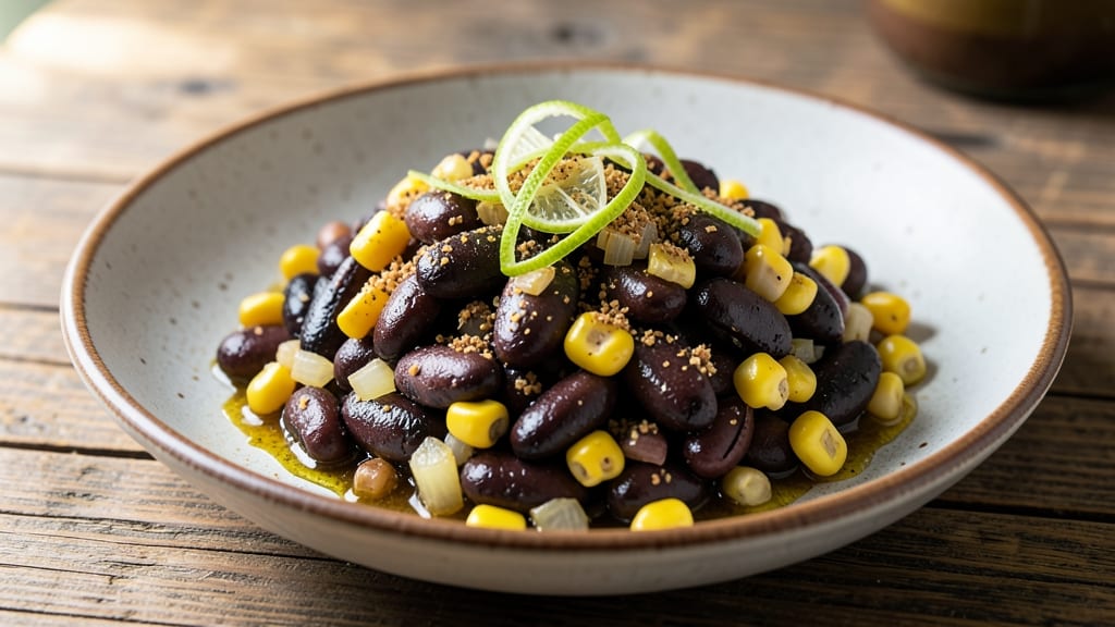 Black Bean and Corn Side Dish Recipe: Spiced Lime Zest with Crunchy Tortilla Topping