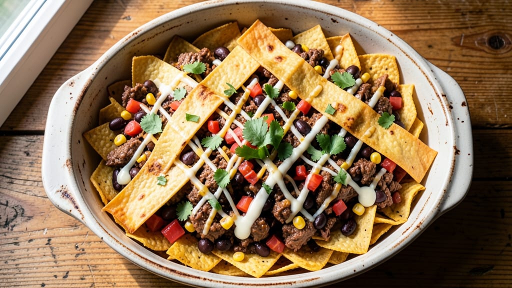 Beef and Bean Taco Casserole Recipe: One-Pan Fiesta With Crispy Tortilla Crown