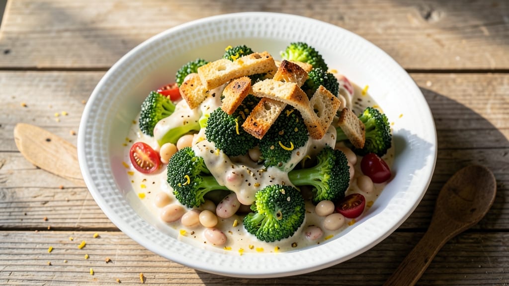 Broccoli and White Bean Caesar Salad Recipe: Crunchy Parmesan and Creamy Anchovy Twist