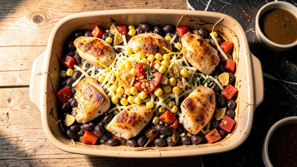 Black Bean Chicken Casserole Recipe: Crispy Tortilla Crowns Over Smoky Cheese Streaks