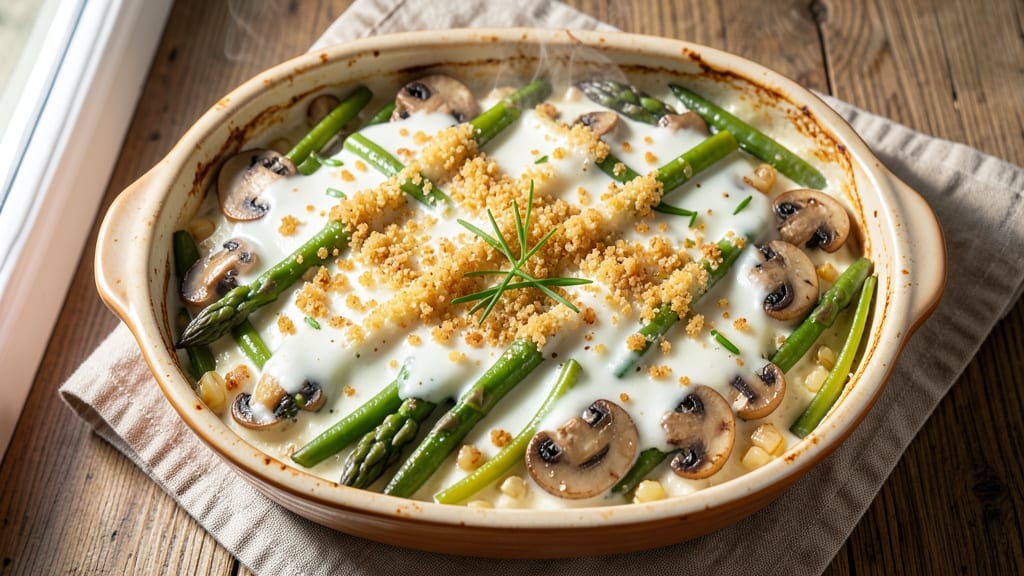 Asparagus and Green Bean Casserole Recipe: Crispy Breadcrumbs Over Creamy Cheese Streaks