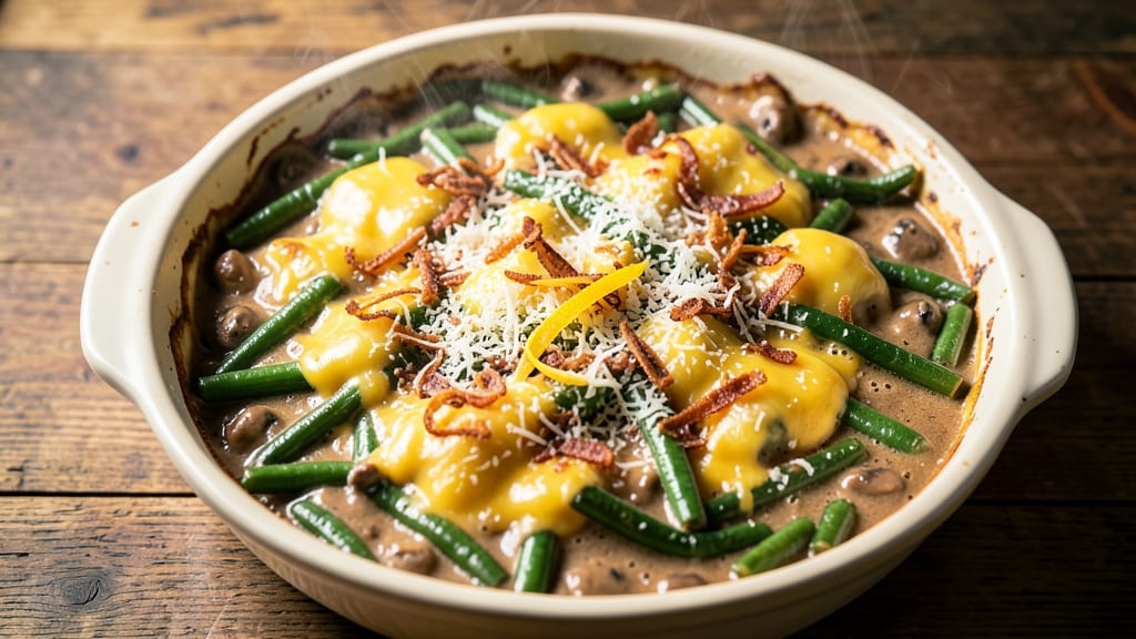 Awesome Green Bean Casserole Recipe: Crispy Top, Gooey Cheese Rivers